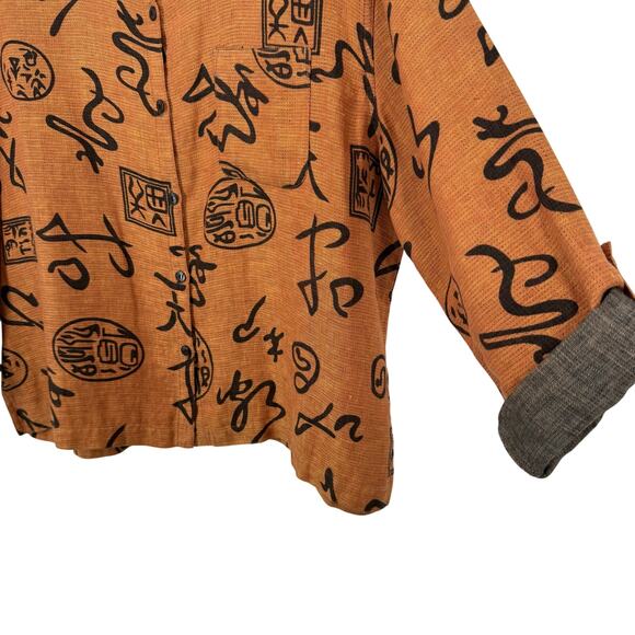 Chicos Sz Large 2 100% LINEN Asian Japanese Wearable Art Blouse Shirt Top - Picture 6 of 7